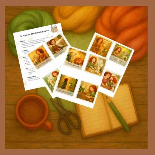 12 liebevoll gestaltete Freundschafts- und Herzensgrußkarten als PDF zum Ausdrucken. Flauschpost aus dem Filzland – kleine Karten für große Nähe.