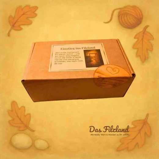 Geschlossene Filzland-Materialbox mit rundem Siegel – Starterset für deinen ersten Filzmoment.“