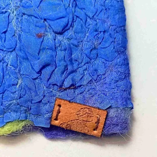 HS-8 Meereszauber – Handstulpen ohne Daumenloch in blau, blaulila, neongelb