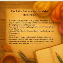 Foto eines handgefilzten Funkenhauses mit Krönchen-Dach, kleinem Tannenbaum und Funkenwichtel. Aufgenommen im Tageslicht, natürliche Farben, liebevolle Details. Zeigt das Ergebnis der Winterzauber-Filzanleitung.